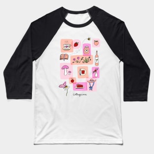 Cottagecore Aesthetic garden nature girl elements drawing illustration | Pink Palette Baseball T-Shirt